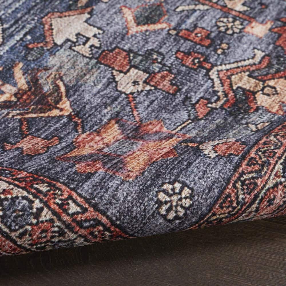 Navy and Brick Vintage Washable Wool Blend 4' x 6' Area Rug