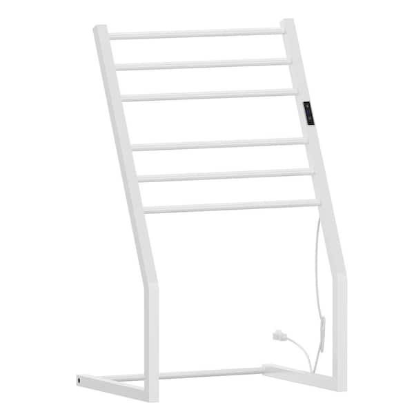 FUFU&GAGA 23.6 in. W Freestanding Lavatory Towel Warmer 6 Towel Holders Towel Rack with Heated Towel Bars in White Stainless Steel