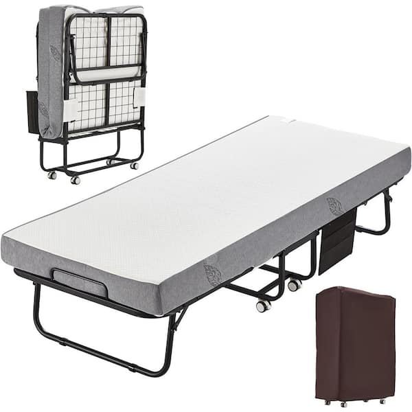 VEIKOUS Gray Twin Folding Bed Rollaway Bed with Mattress and Metal Frame