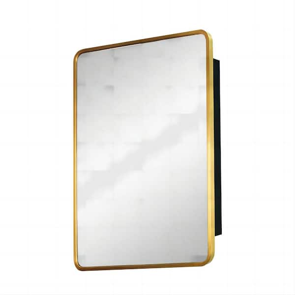 24 in. W x 30 in. H Rectangular Iron Gold Medicine Cabinet with Mirror,  Recessed or Surface Mount