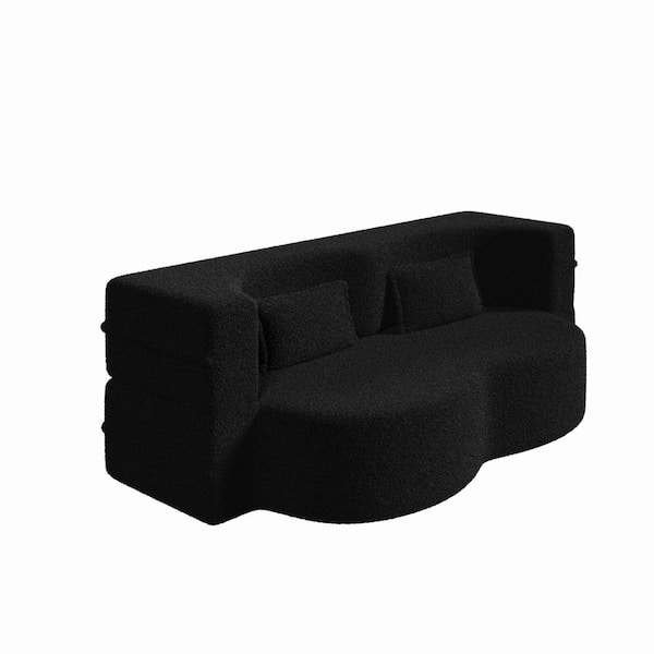 Polibi 78 in. Square Arm Teddy Sofa in Black with Convertible
