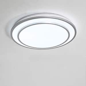20 in. 1-Light Modern Simple Style Silver Dimmable Selectable LED Flush Mount Ceiling Light with Remote Control