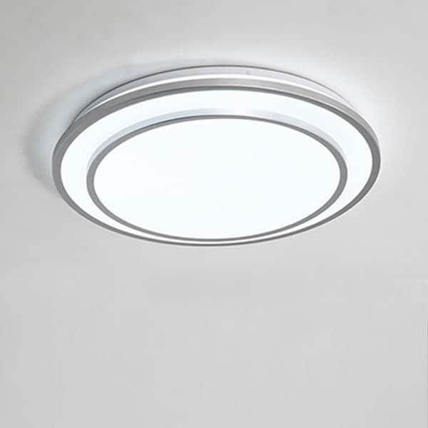 OUKANING 20 in. 1-Light Modern Simple Style Silver Dimmable Selectable LED Flush Mount Ceiling Light with Remote Control