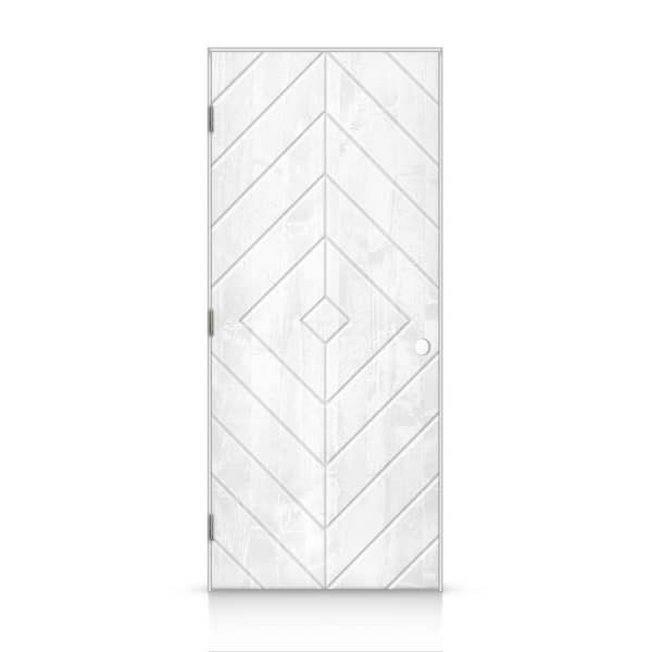 CALHOME 26 in. x 96 in. Diamond Right-Handed Hollow-Core White Stained Smooth Pine Wood Single Prehung Interior Door