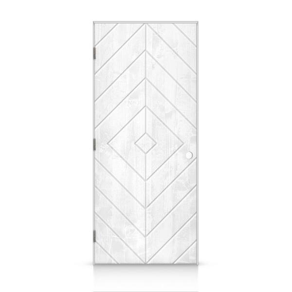 CALHOME 40 in. x 96 in. Diamond Right-Handed Hollow-Core White Stained Smooth Pine Wood Single Prehung Interior Door