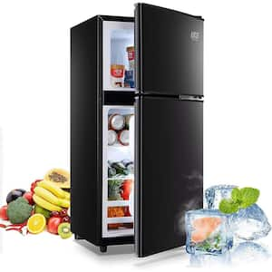 17.5 in. 3.5 cu. ft. Compact Mini Refrigerator in Black with 2 Doors and 7 Level Thermostat Removable Shelves