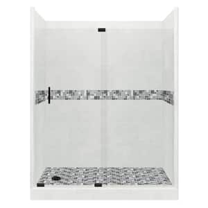 Newport Grand Slider 32 in. x 60 in. x 80 in. Left Drain Alcove Shower Kit in Natural Buff and Black Pipe Hardware