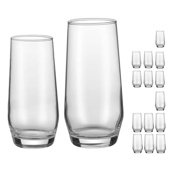 18.26 Oz Highball and 11.5 Oz Cocktail Drinkware, Drinking Glasses Set, 16-Piece Crystal Glass Cups, Mixed Glassware Set