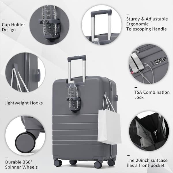 Merax 2-Piece Gray Expandable ABS Plastic Hardshell Luggage Set