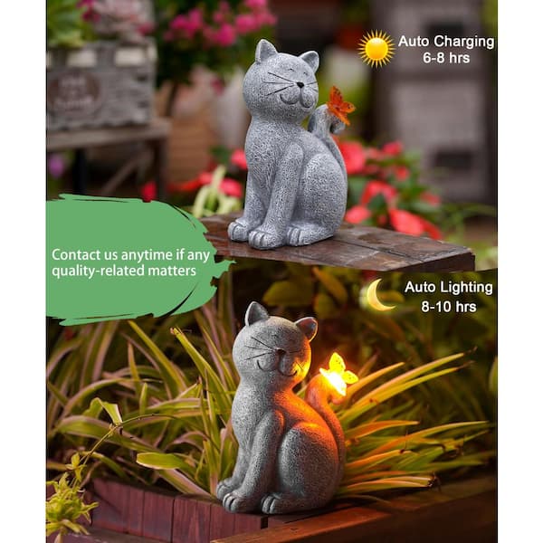 Solar Garden Statue Cat Figurine Light Garden Art With Solar