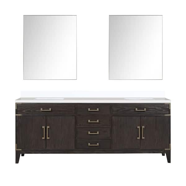 Fossa 84 in W x 22 in D Brown Oak Double Bath Vanity with Cultured Marble Top, and 36 in Mirrors