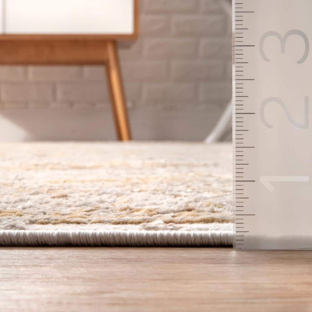 Gold and Beige Synthetic Medallion Runner Rug, 2' 6" x 8'