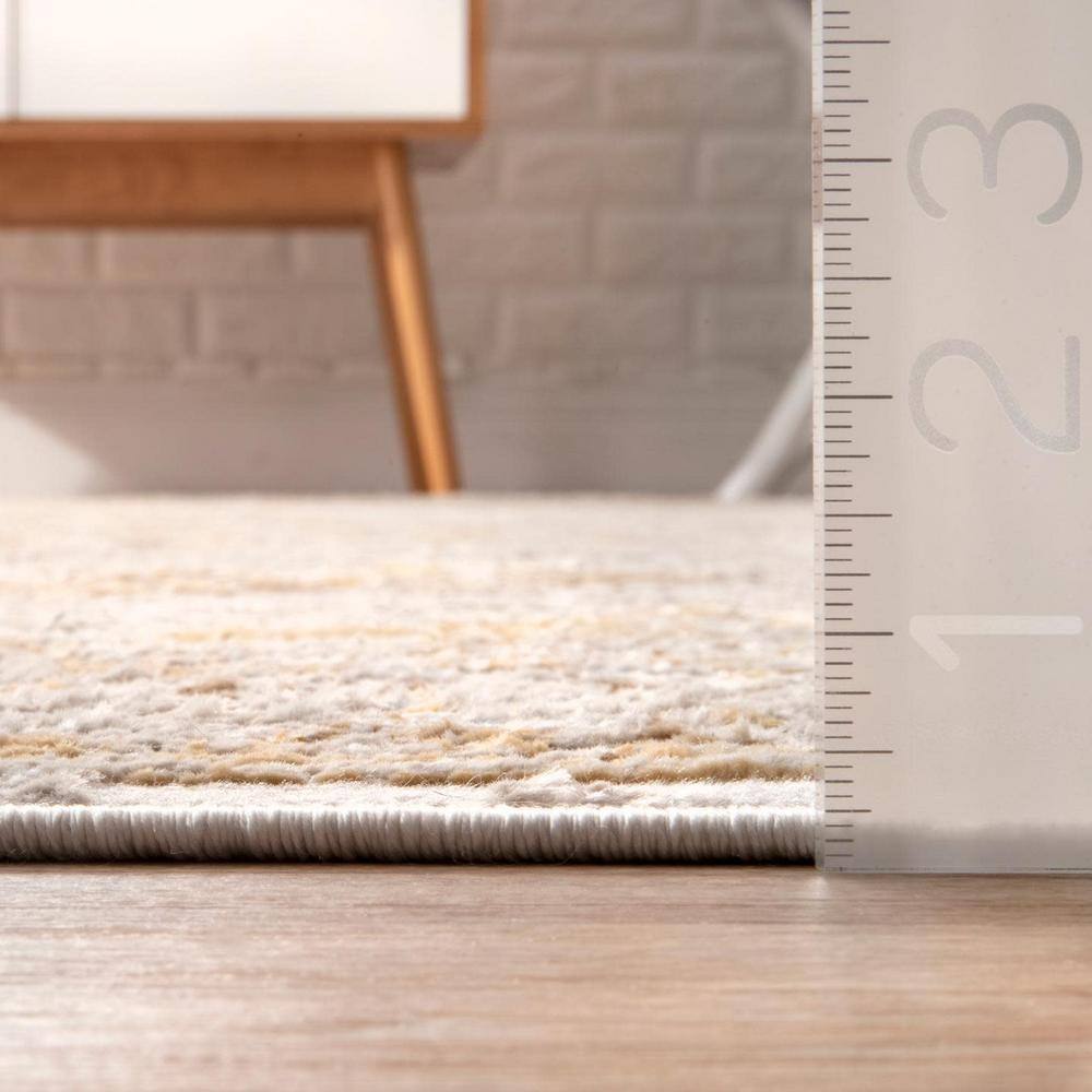 Gold Medallion 5 ft. Square Stain-Resistant Area Rug
