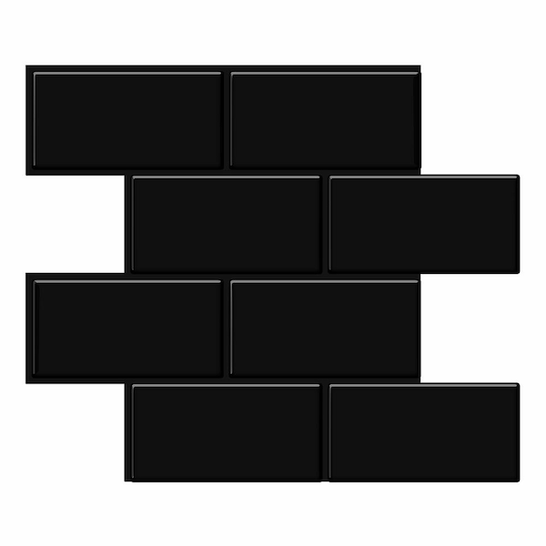 Tic Tac Tiles Thicker Large Subway Black 10.6 in. x 12.5 in. PVC Peel and Stick Tile (7.4 sq. ft./10)