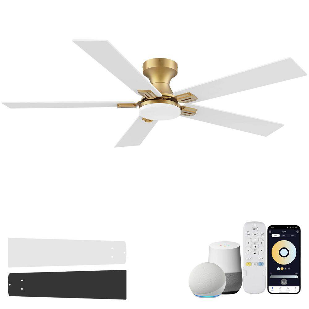 52in Dual-Color Blade Gold Smart Flush Mount Outdoor Indoor Ceiling Fan with LED Lights,Remote/APP/Alexa,Quiet DC Motor price history on PriceWatchPro