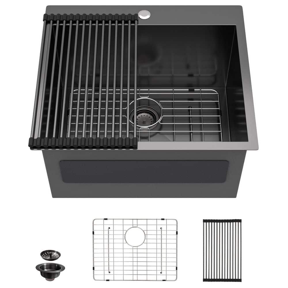 23 in. Stainless Steel Drop-In Laundry/Utility Sink Gunmetal Black, Single Bowl Topmount Tubs With Accessories price history on PriceWatchPro