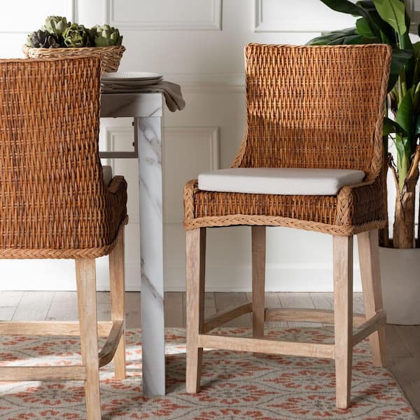 Derris 41 in. H Light Honey Rattan and Wood Counter Stool