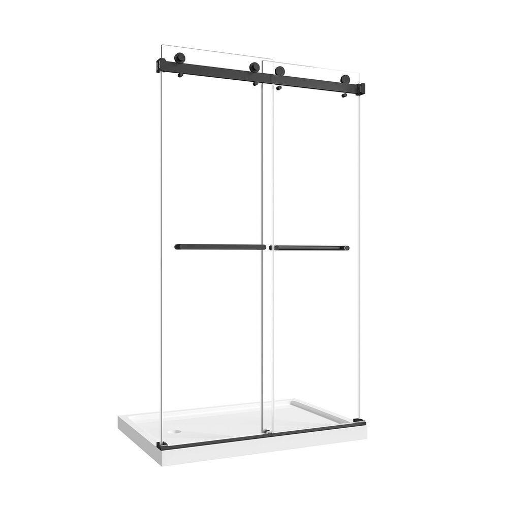Erik 48 in. W x 76 in. H Double Bypass Sliding Door in Matte Black with Tempered Glass, Nano Explosion-Proof Film price history on PriceWatchPro