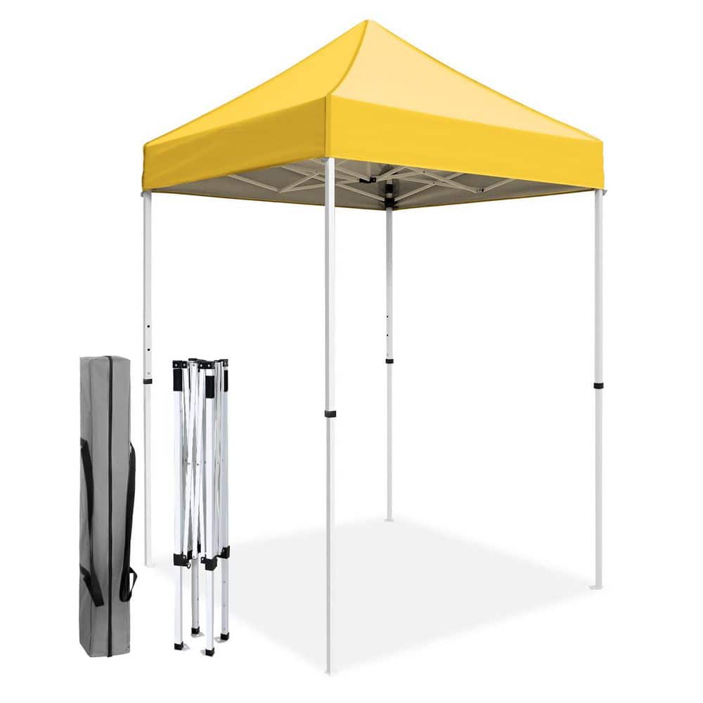 Yellow 5x5 Portable Adjustable Height Canopy Tent with White Frame