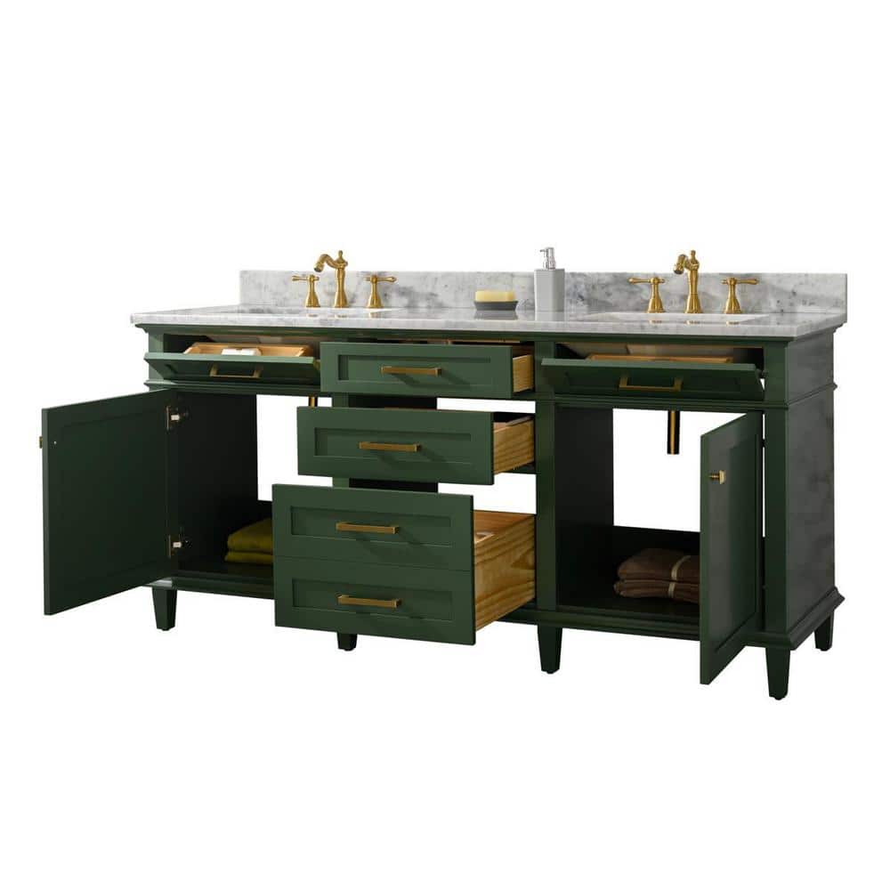 Vogue Green Double Sink 72" Vanity with Carrara Marble Top