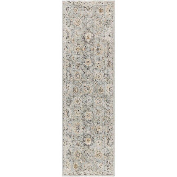 Oushak Home Mint 2 ft. x 6 ft. Floral Traditional Runner Area Rug