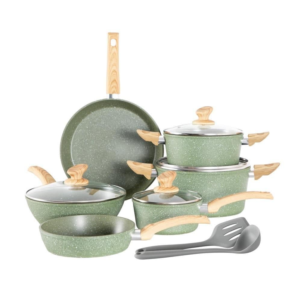 Green Granite 12 Piece Nonstick Cookware Set, Aluminum Healthy PFOA PFOS Free Induction Cooking Pots and Pans Set price history on PriceWatchPro