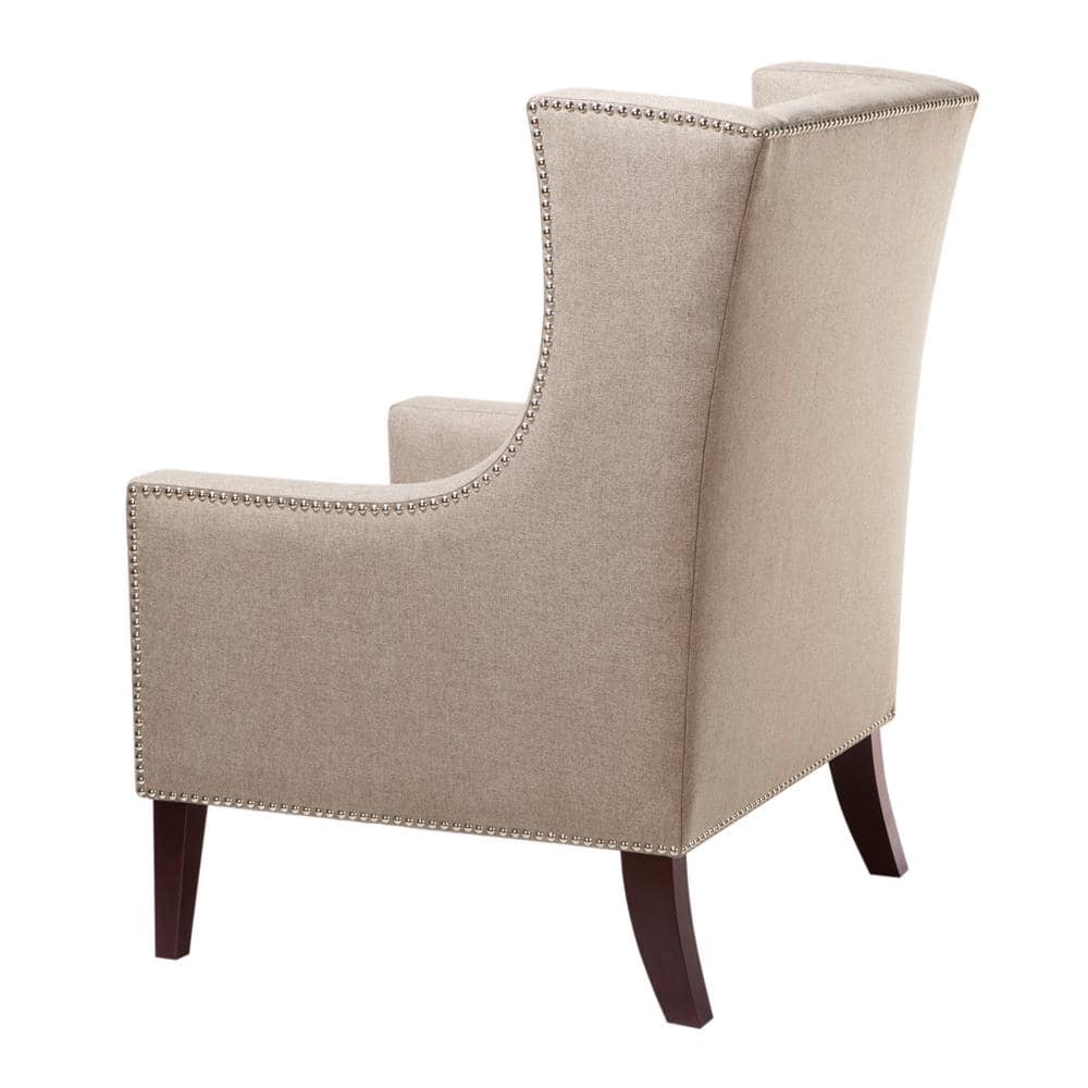 Taupe Wingback Accent Chair with Wood Legs