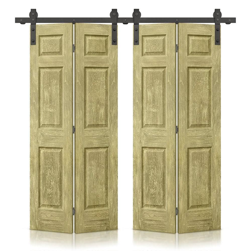 72 in. x 84 in. Hollow Core Antique Gold Stain 6 Panel MDF Double Bi-Fold Barn Door with Sliding Hardware Kit price history on PriceWatchPro