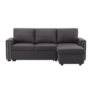 83 in 3-piece Linen L-Shape Sectional Sofa Pull Out Sleeper Sofa in Dark Gray with Storage Chaise