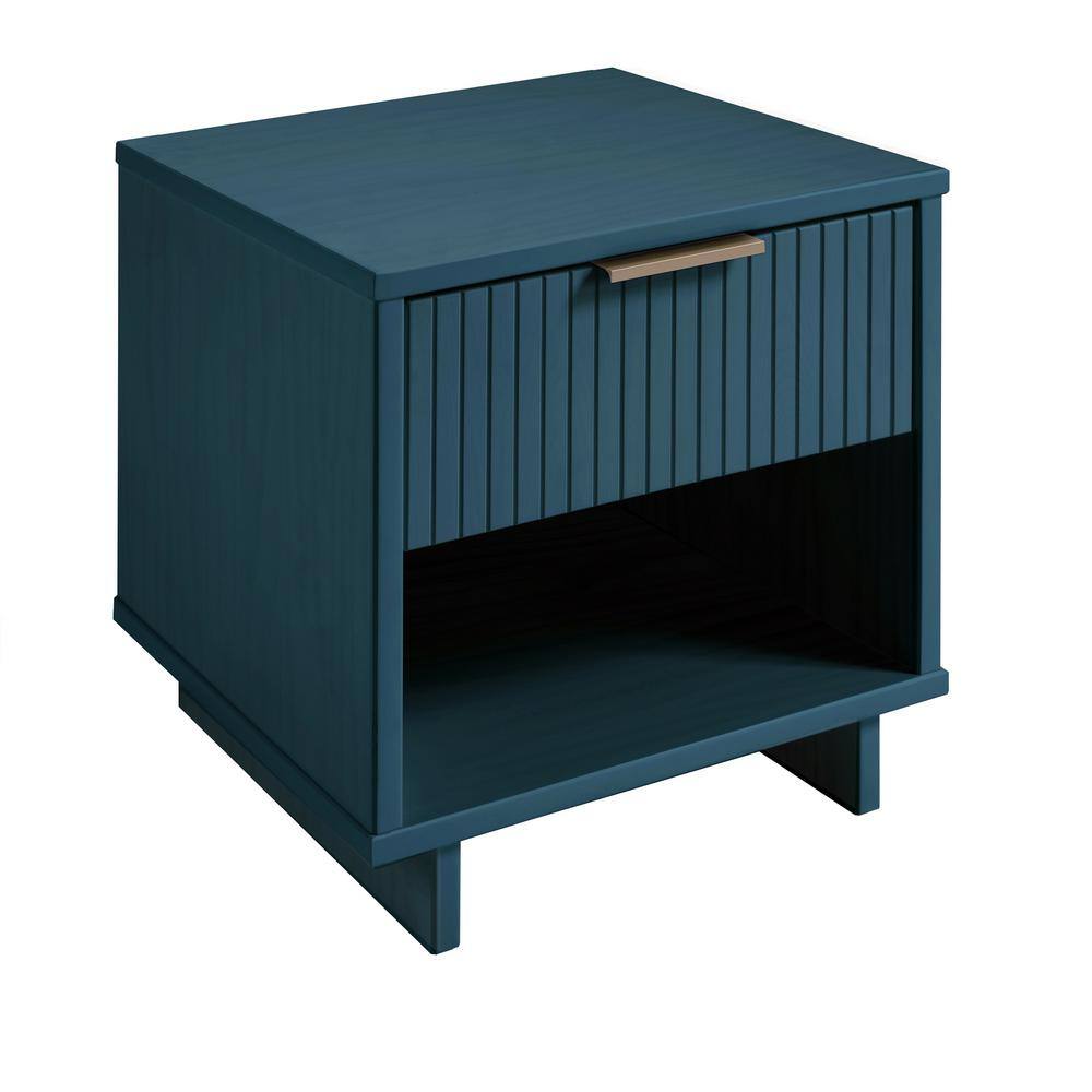Granville Midnight Blue Modern 1-Drawer Nightstand with Ribbed Detail