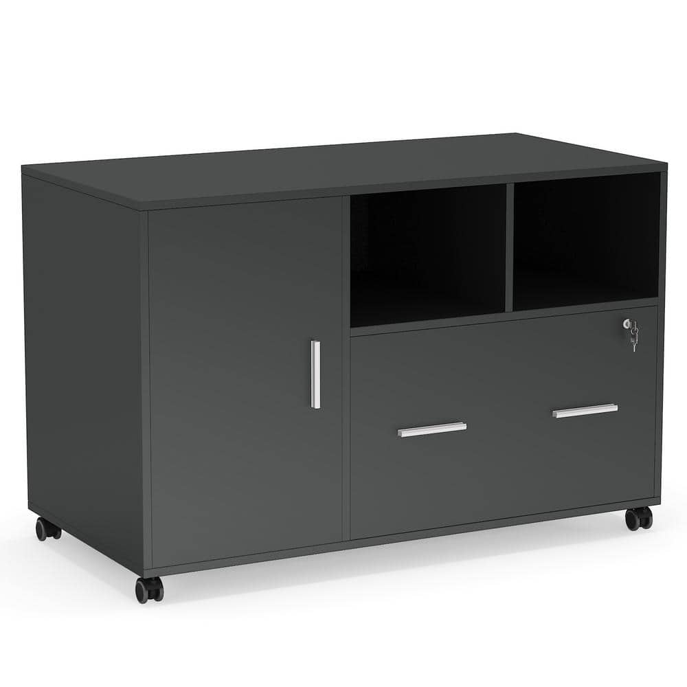 BYBLIGHT Atencio Black File Cabinet with Lock and Drawer Mobile Printer ...