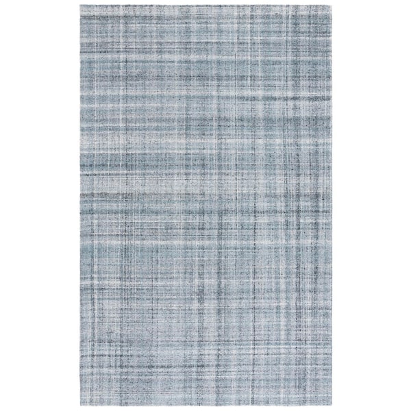 Abstract 5 ft. x 8 ft. Aqua/Gray Modern Plaid Area Rug