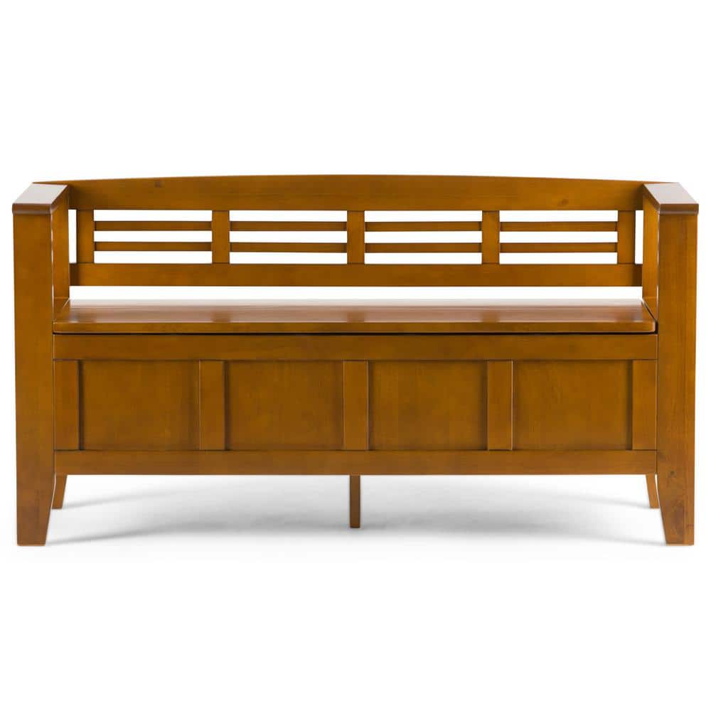 Avalon Light Brown Solid Pine Wood Entryway Storage Bench with Backrest