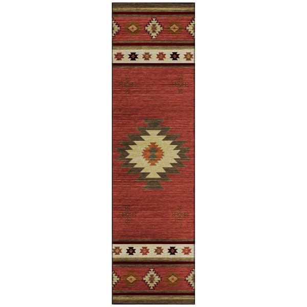 Addison Rugs Sonora Red 2 ft. 3 in. x 7 ft. 6 in. Geometric Indoor/Outdoor Area Rug
