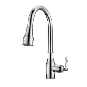 Caryl Single Handle Deck Mount Gooseneck Pull Down Spray Kitchen Faucet with Metal Lever Handle 1 in Polished Chrome