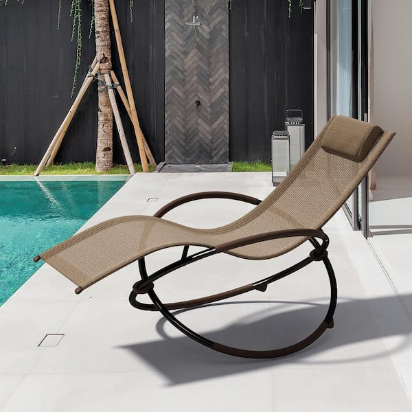 JEAREY Outdoor Khaki Aluminum Patio Reclining Foldable Lounge Chair for Patio Pool Beach Sunbathing Chair