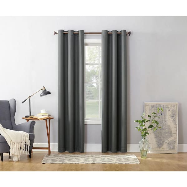 Unbranded Charcoal Solid Grommet Room Darkening Curtain - 48 in. W x 63 in. L
