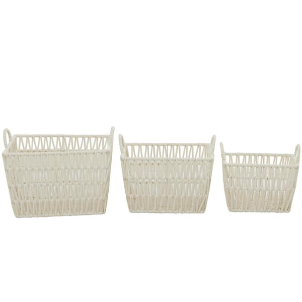 Litton Lane Cotton Handmade Storage Basket with Handles (Set of 3)