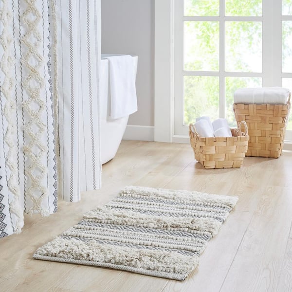 Asher 20 in. x 32 in. Grey Woven Texture Stripe Bath Rug