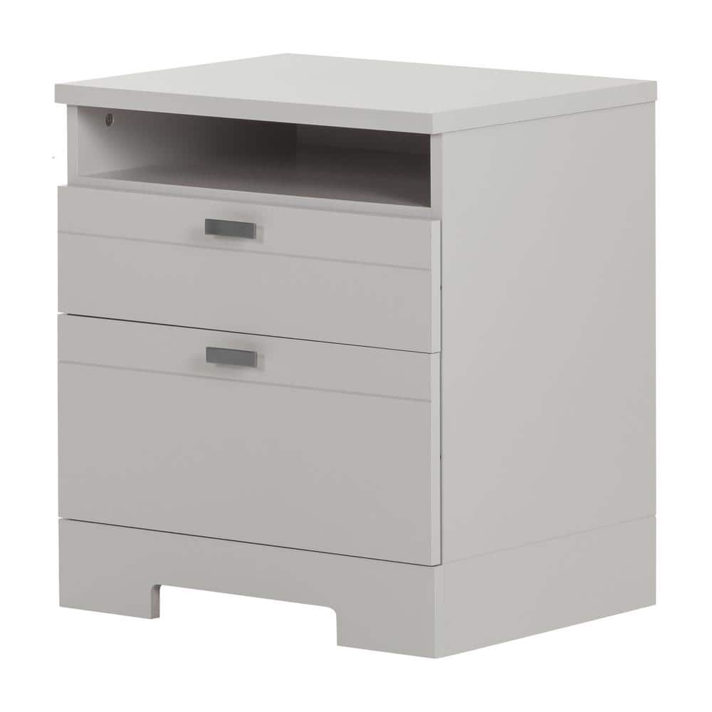 Soft Gray 2-Drawer Particleboard Nightstand with Cord Catcher