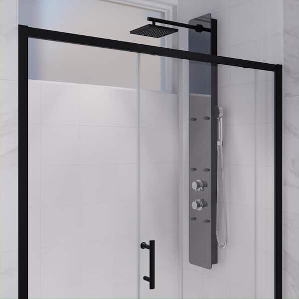 ANZZI - Halberd Series 48 in. x 72 in. H Sliding Framed Shower Door in Matte Black with Tsunami Guard Tempered Clear Glass