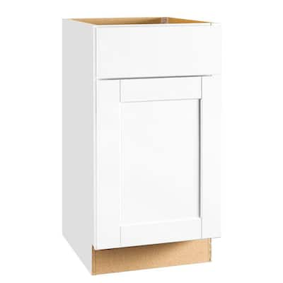 Hampton Bay Shaker Satin White Stock Assembled Base Kitchen Cabinet With Ball Bearing Drawer Glides 18 In X 34 5 In X 24 In Kb18 Ssw The Home Depot