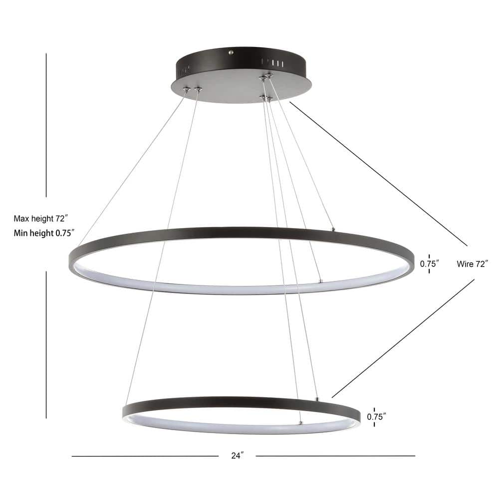 Brice 24" Matte Black Chrome-Lined Modern LED Pendant Chandelier