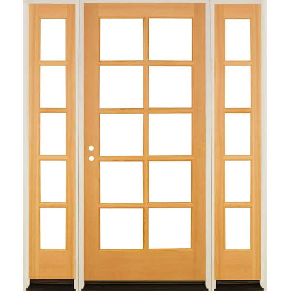 Krosswood Doors 64 in. x 80 in. French RH Full Lite Clear Glass Natural Stain Hemlock Prehung Front Door with DSL