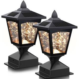 Solar Black Motion Sensing LED fit 6x6 in. Wooden Posts Deck Post Light for Fence Deck or Patio(2 Pack)