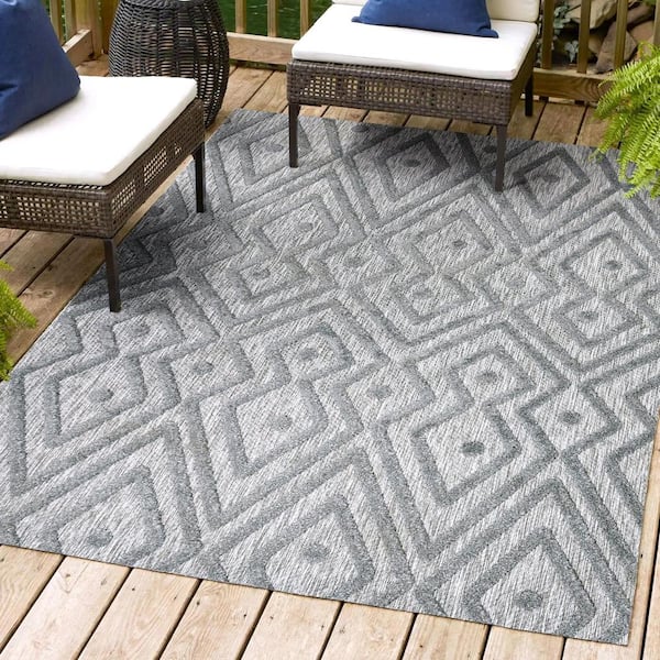 JONATHAN Y Balansat Moroccan Diamond Dark Gray 5 ft. x 8 ft. Indoor/Outdoor Area Rug