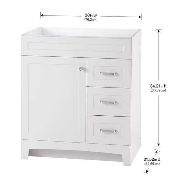 Thornbriar 30 in. W x 22 in. D x 34 in. H Right Side Drawers Vanity Cabinet without Top in Polar White