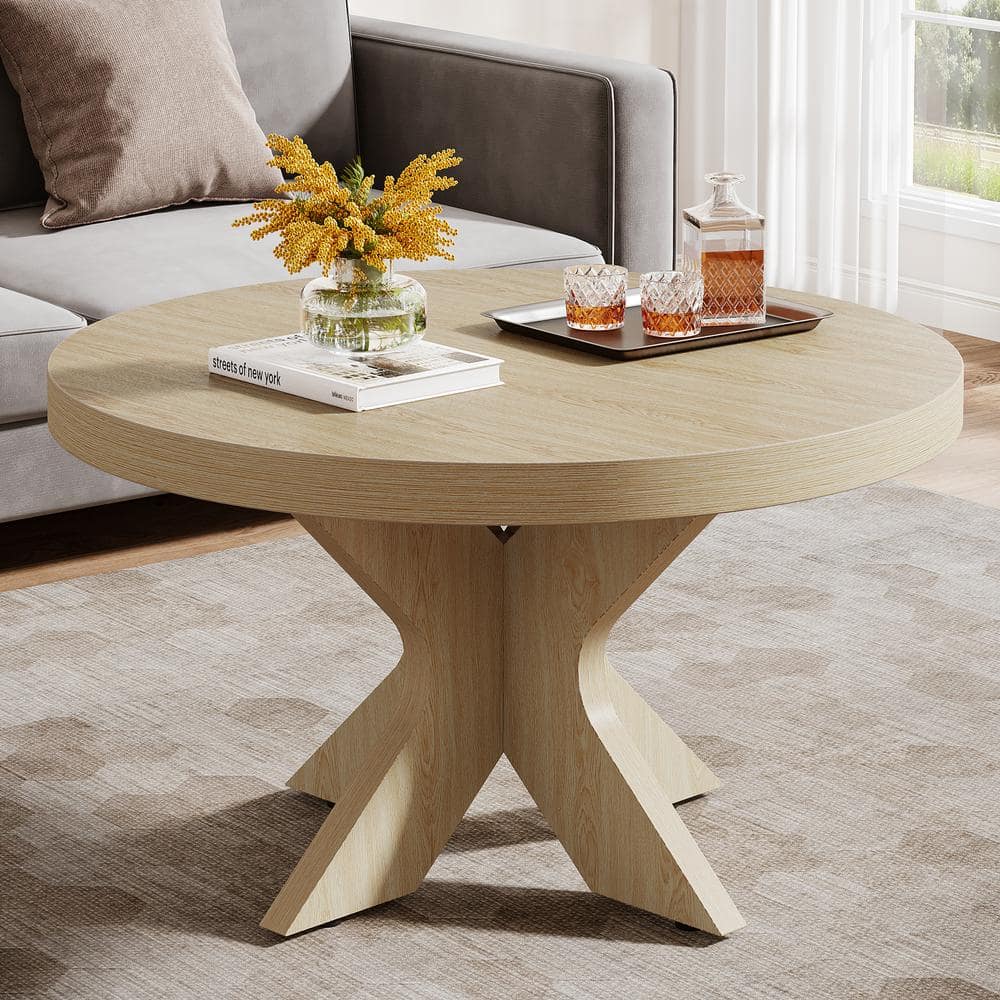 BYBLIGHT Allan 31.5 in. Oak Round MDF Coffee Table Modern BYBLIGHT Allan 31.5 in. Oak Round MDF Coffee Table Modern