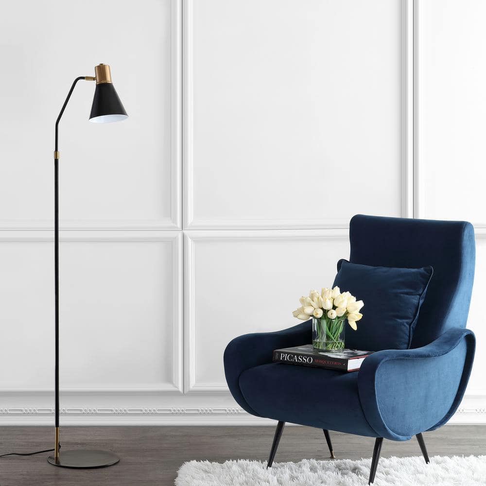 Apollo 61" Antique Black Metal LED Floor Lamp with Brass Accents