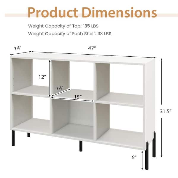 Costway 31.5 in. Tall White Wood 6 Cube Storage Shelf Organizer